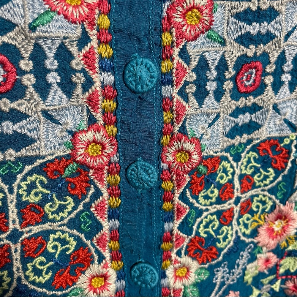 Johnny Was Cupra Rayon Embroidered Boho Blouse 3/4 sleeve Top XS - Picture 9 of 11